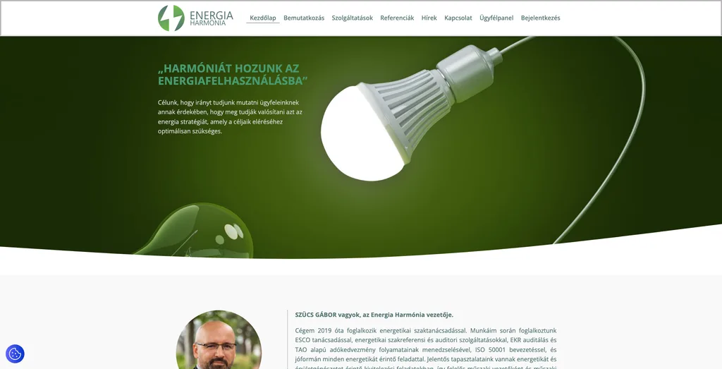Screenshot of the energiaharmonia.hu website we built