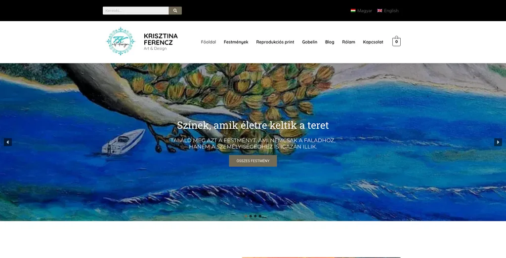 Screenshot of the krisztinaferenczartgallery.com website we built