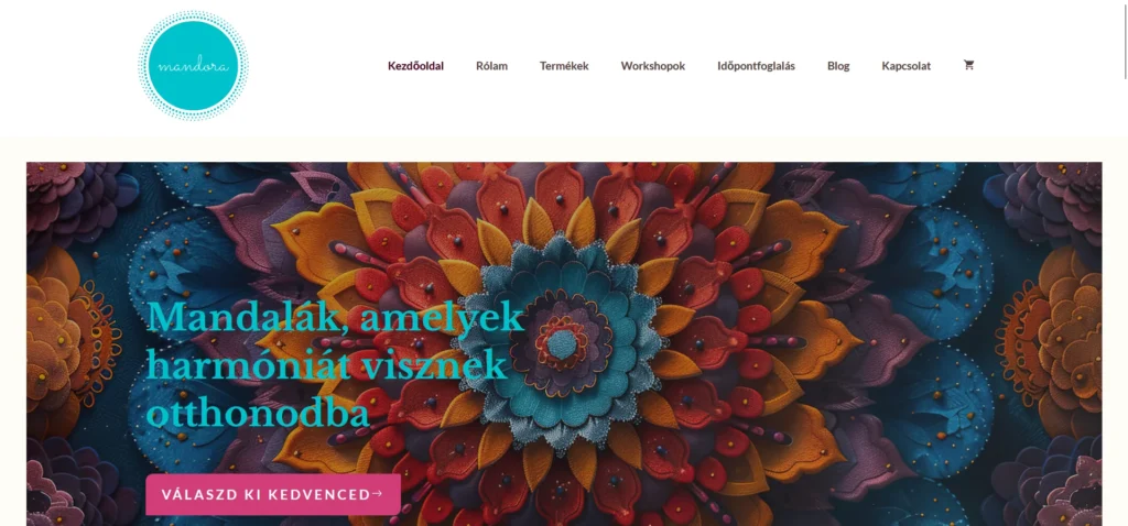 Screenshot of the mandoramandala.hu website we built