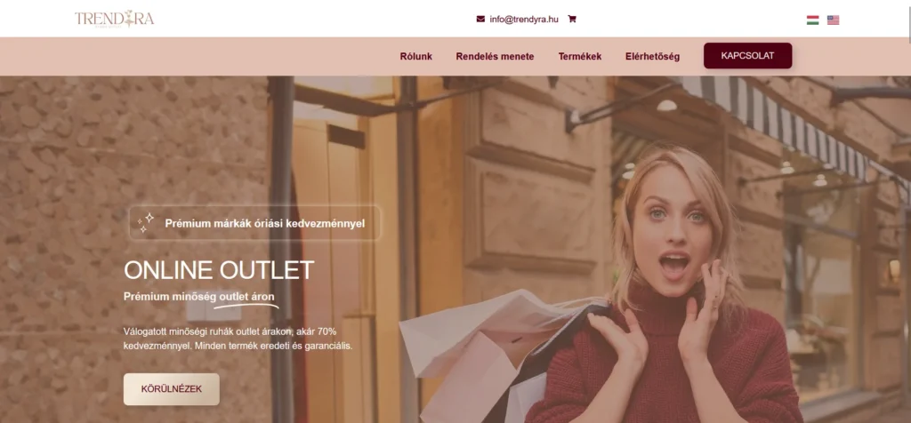 Screenshot of the trendyra.hu website we built